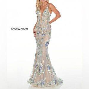 - Lilac/nude Rachel Allen 7036 floral embroidered prom dress